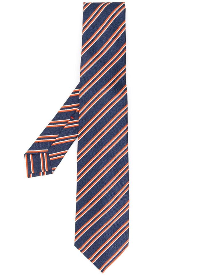 Kiton Striped Print Tie - Blue