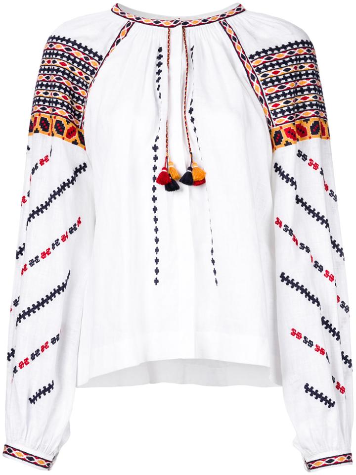 Vita Kin Pom Pom Embroidered Top - White