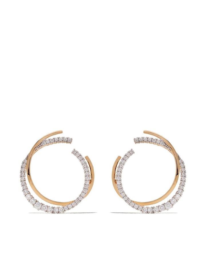 As29 18kt Yellow Gold White Diamond Icicle Double Hoop Earrings