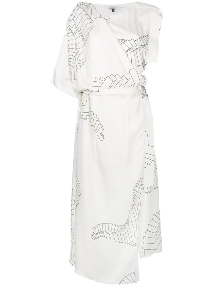 Krizia Asymmetric Printed Dress - White