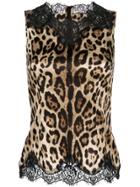 Dolce & Gabbana Lace Trim Leopard Print Vest - Brown