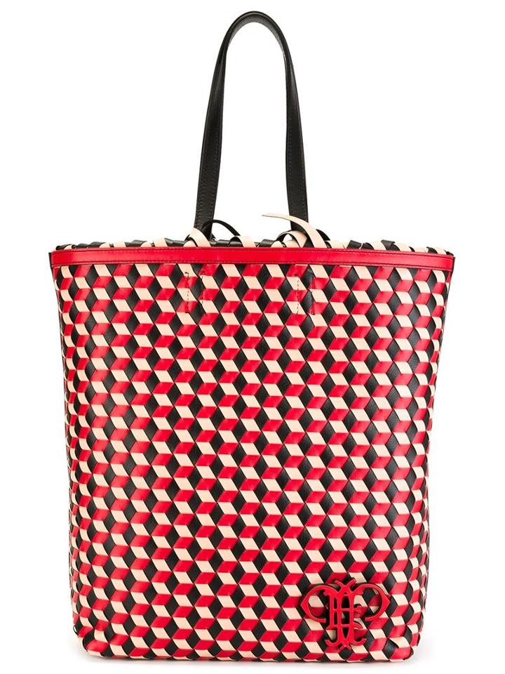 Emilio Pucci Geometric Pattern Frilled Shoulder Bag, Women's, Red, Leather