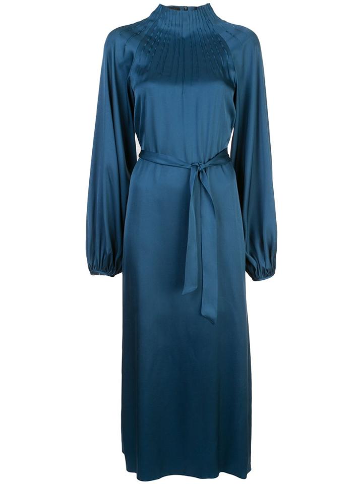 Rochas Belted Silk Dress - Blue