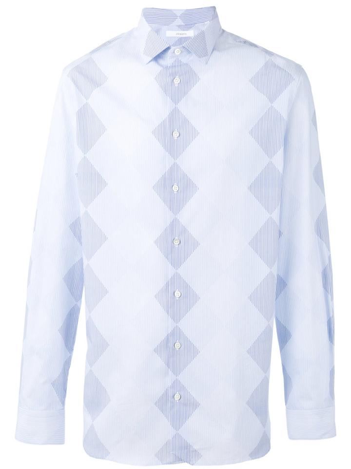 Joseph John-argyle Diamond Striped Shirt, Men's, Size: 39, Blue, Cotton