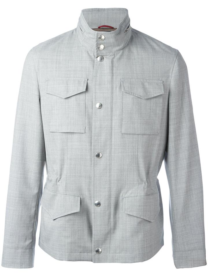 Brunello Cucinelli High Neck Buttoned Jacket, Men's, Size: 48, Grey, Wool/nylon/cupro