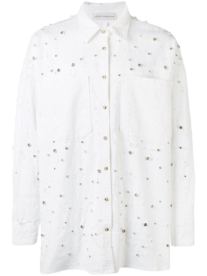 Faith Connexion - Embellished Oversized Shirt - Unisex - Cotton/spandex/elastane/brass/glass - Xs, White, Cotton/spandex/elastane/brass/glass