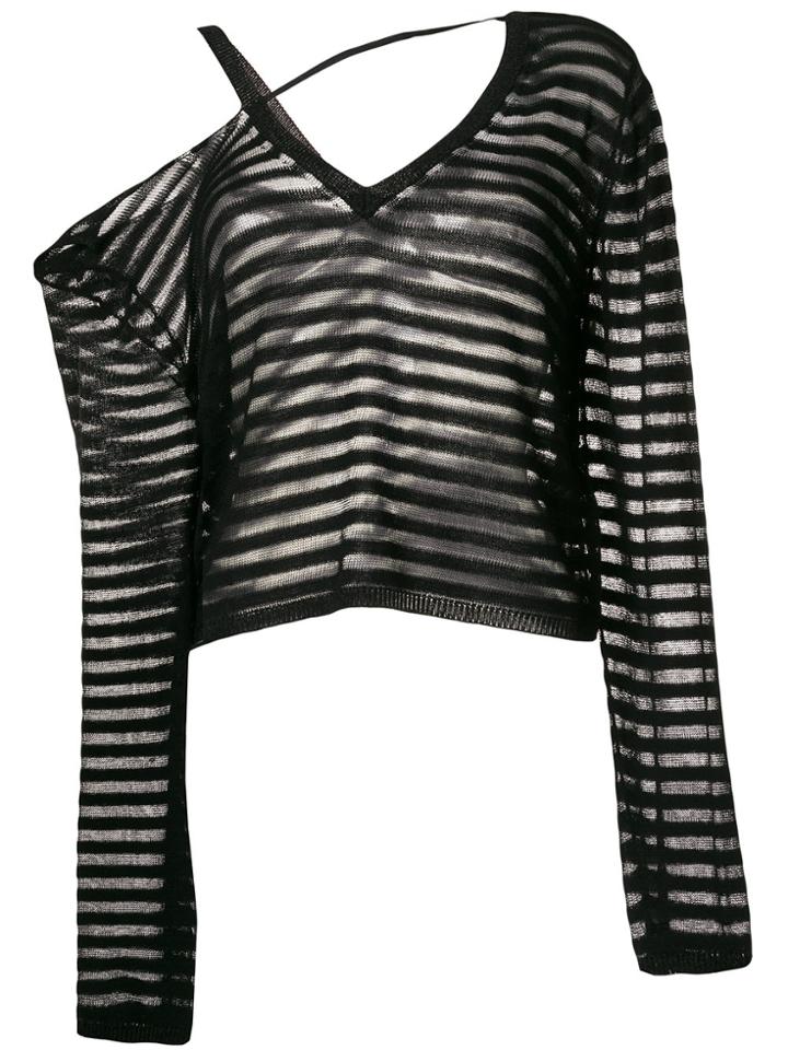 Ann Demeulemeester Sheer Striped Asymmetric Knitted Top - Black