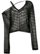 Ann Demeulemeester Sheer Striped Asymmetric Knitted Top - Black