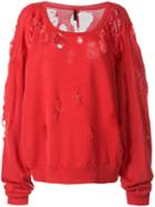 Unravel Project Distressed Sweatshirt, Women's, Size: Small, Red, Cotton
