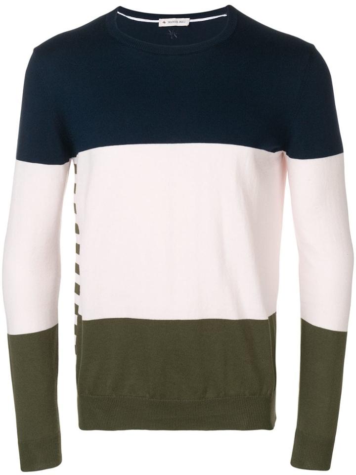Manuel Ritz Striped Knit Jumper - Blue