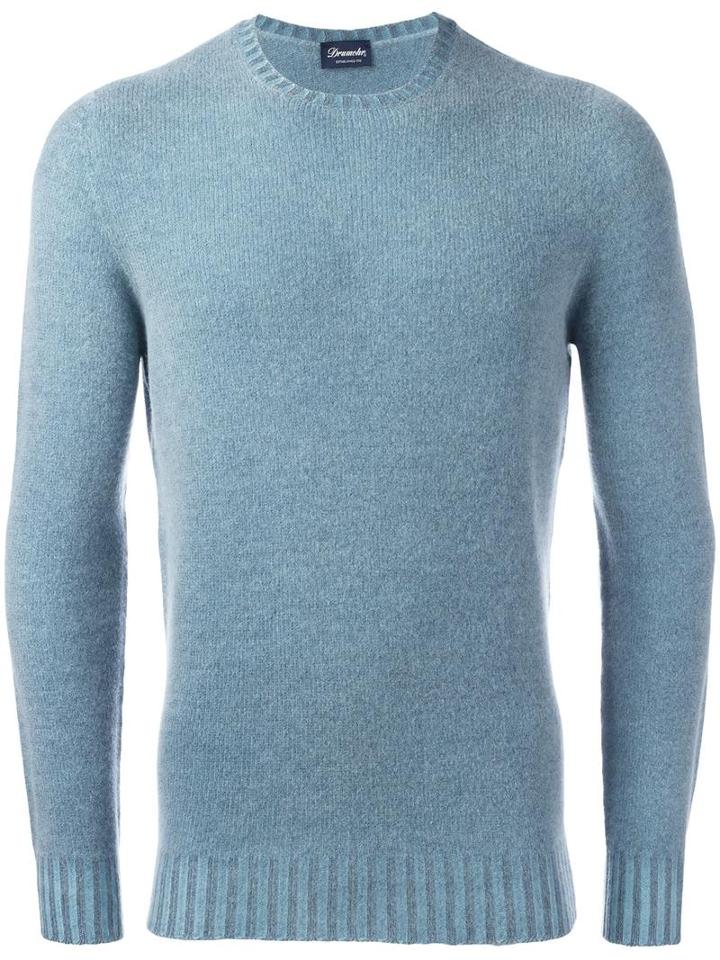 Drumohr Crew Neck Jumper, Men's, Size: 50, Blue, Wool