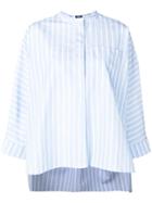 Jil Sander Navy Striped Collarless Shirt - Blue