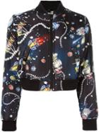 Love Moschino Jewel Print Bomber Jacket, Women's, Size: 42, Black, Polyester