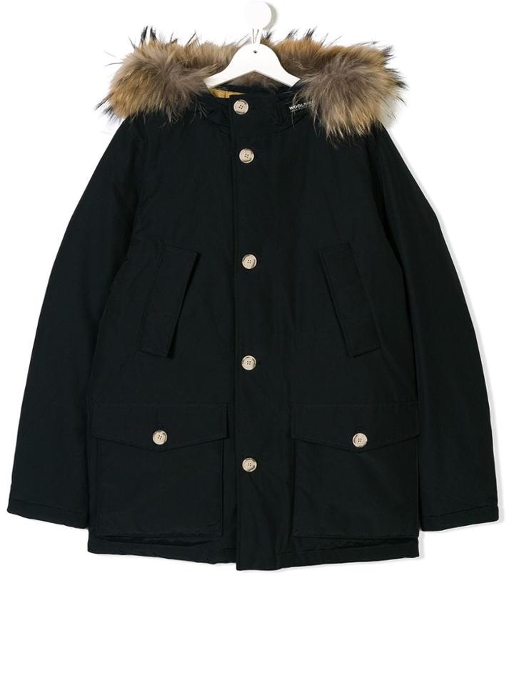 Woolrich Kids Teen Racoon Fur Parka - Blue