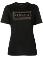 Versace 90s Vintage Logo Embellished T-shirt - Black