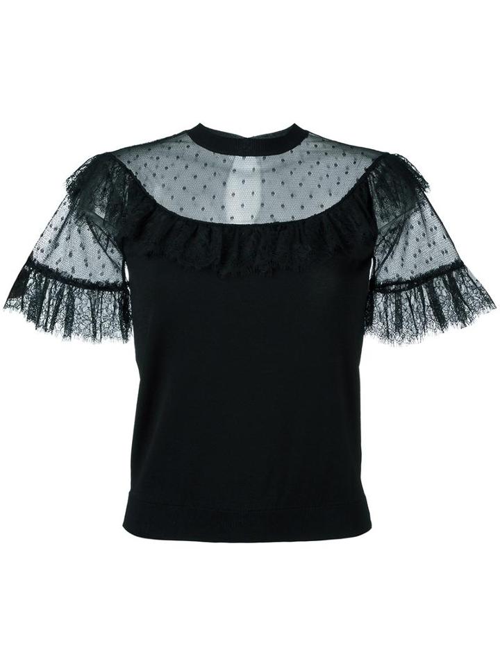 Red Valentino Lace Round Neck Top, Women's, Size: Xs, Black, Polyamide/viscose