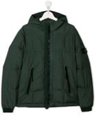 Stone Island Junior Hooded Logo Jacket - Green