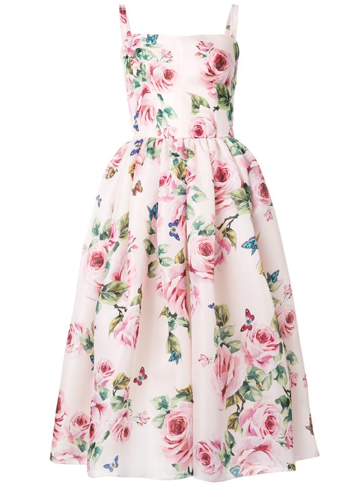 Dolce & Gabbana Rose Print Flared Dress - Pink & Purple