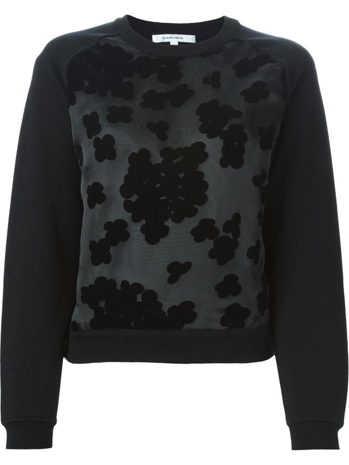 Carven Flower Embroidered Sweatshirt, Women's, Size: L, Black, Silk/cotton