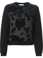 Carven Flower Embroidered Sweatshirt, Women's, Size: L, Black, Silk/cotton