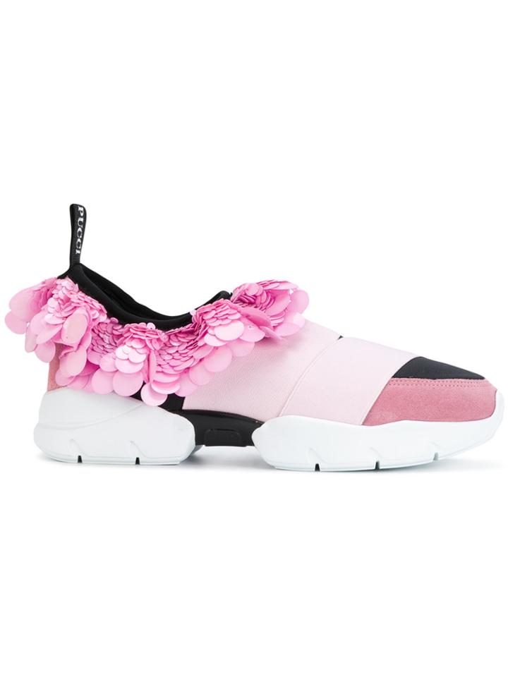 Emilio Pucci Sequinned Frill Trim Sneakers - Pink & Purple