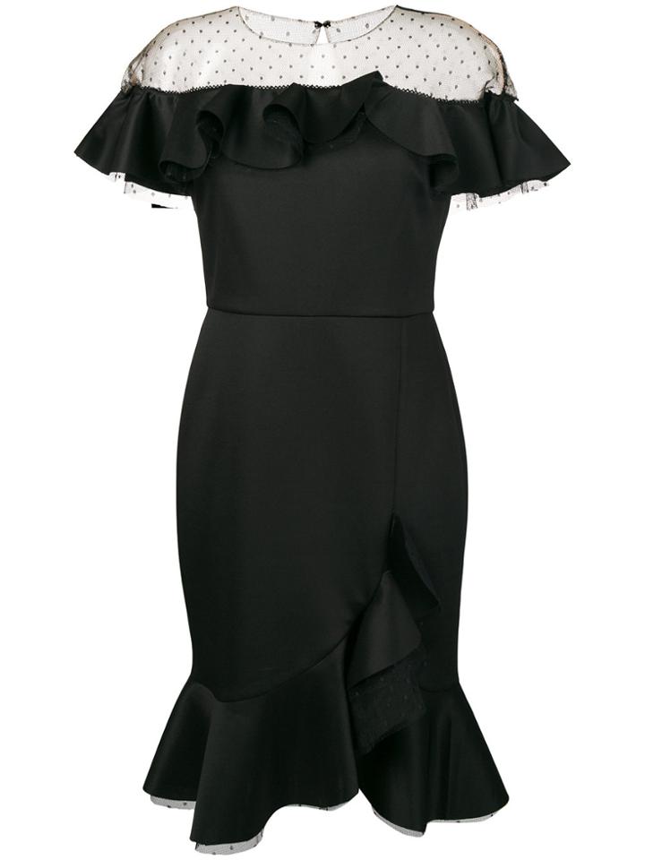 Marchesa Notte Point D'esprit Fishtail Dress - Black
