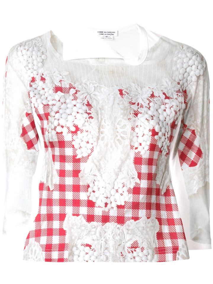 Comme Des Garçons Comme Des Garçons Embroidered Vichy Jumper - White