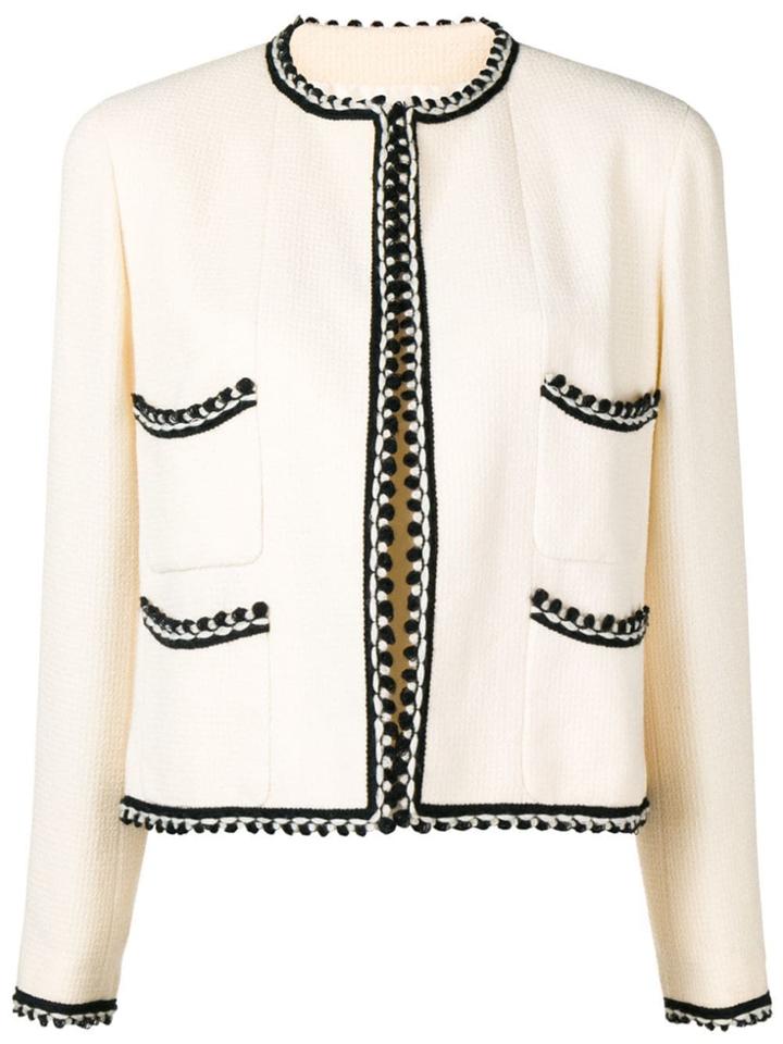 Chanel Vintage 1994's Embroidered Trimming Collarless Jacket - White