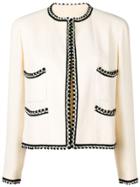 Chanel Vintage 1994's Embroidered Trimming Collarless Jacket - White