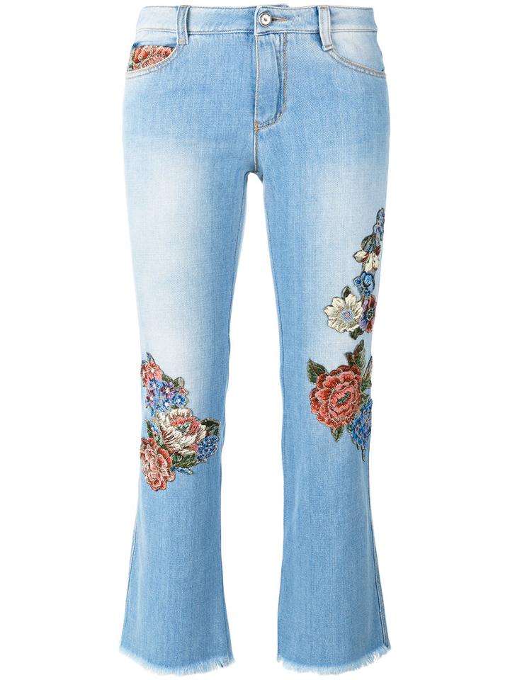 Ermanno Scervino Floral Motif Cropped Jeans, Women's, Size: 44, Blue, Cotton/polyester