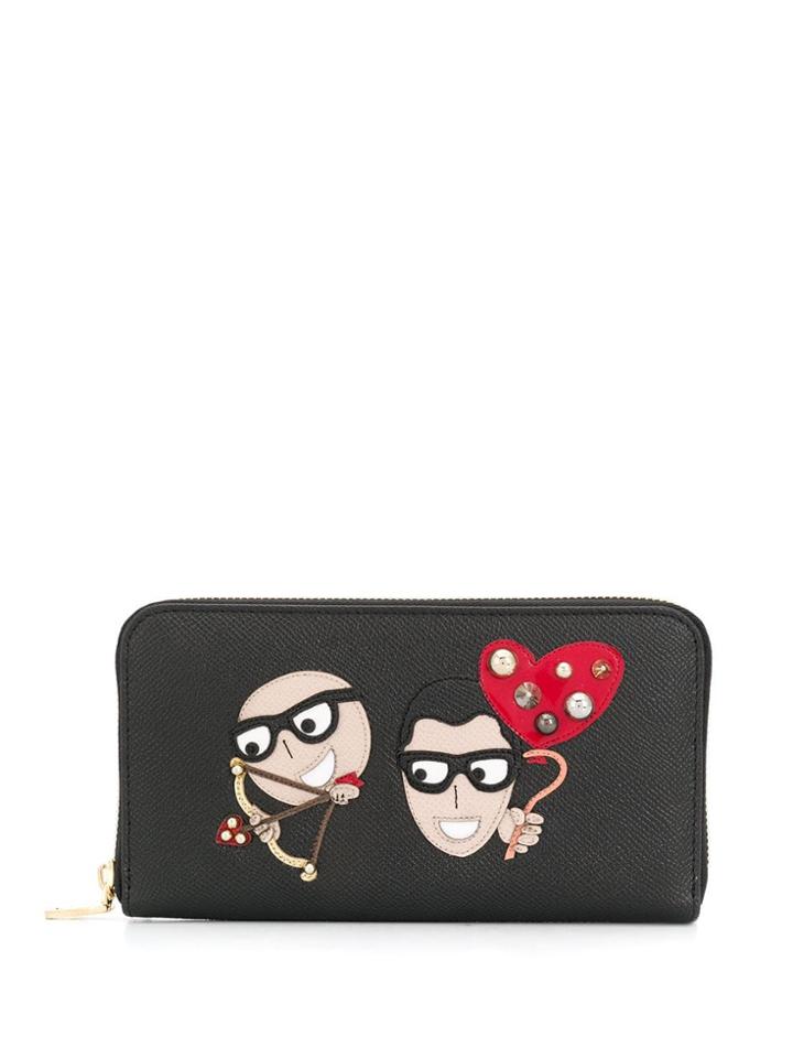 Dolce & Gabbana Zip Around Wallet With Designers' Patches - Black