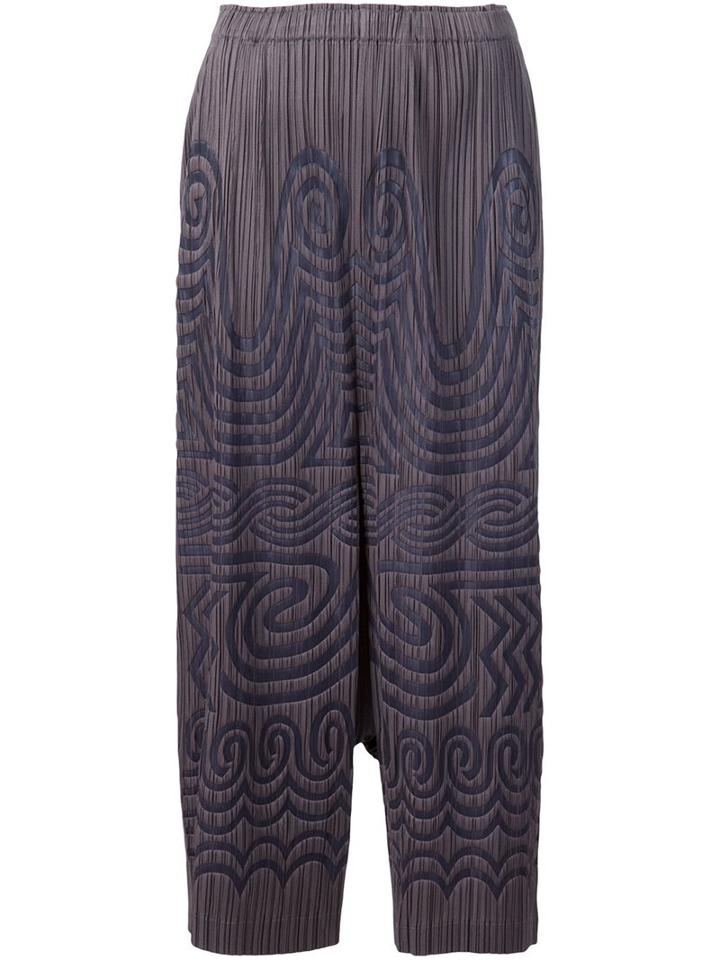 Pleats Please By Issey Miyake Tribal Print Pleated Trousers, Women's, Size: 5, Grey, Polyester