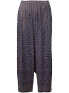 Pleats Please By Issey Miyake Tribal Print Pleated Trousers, Women's, Size: 5, Grey, Polyester