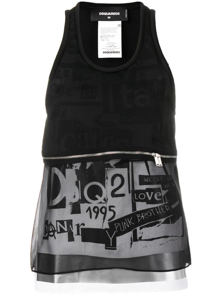 Dsquared2 Printed Zip Veiled Tank - Black