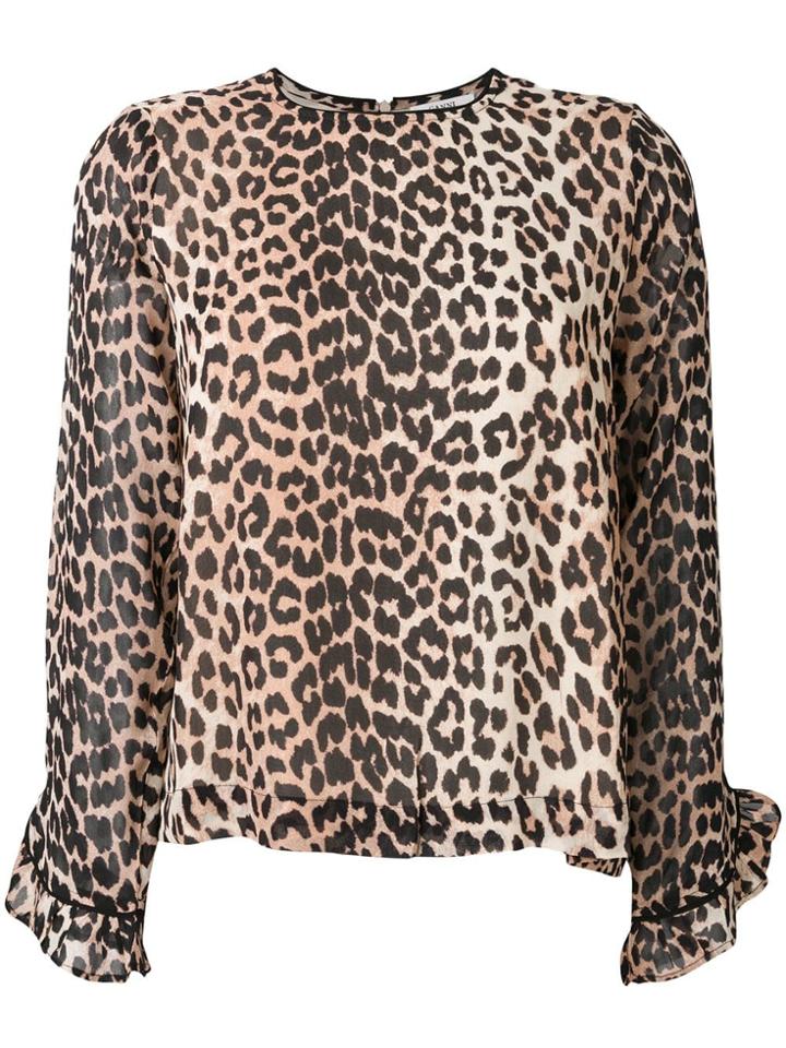 Ganni Leopard Print Georgette Blouse - Neutrals