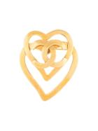 Chanel Vintage Logo Cutout Heart Brooch - Metallic