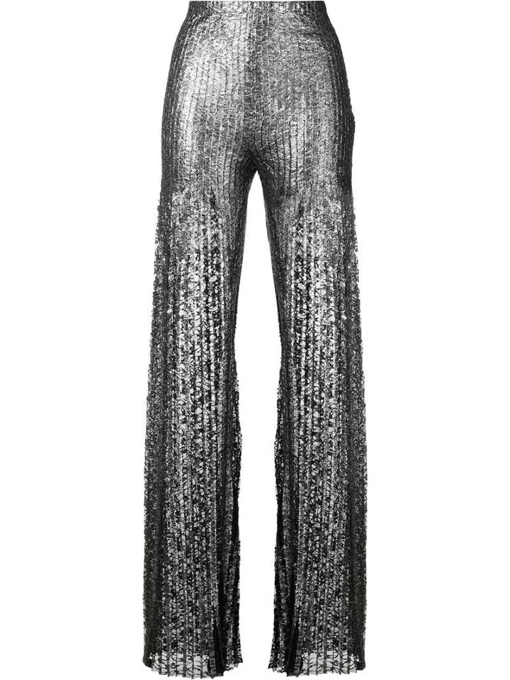 Huishan Zhang Metallic (grey) Flared Trousers, Women's, Size: 12, Polyester