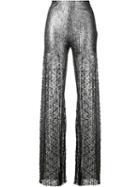 Huishan Zhang Metallic (grey) Flared Trousers, Women's, Size: 12, Polyester