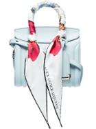 Alexander Mcqueen Blue Leather Tote Bag With Scarf Detail
