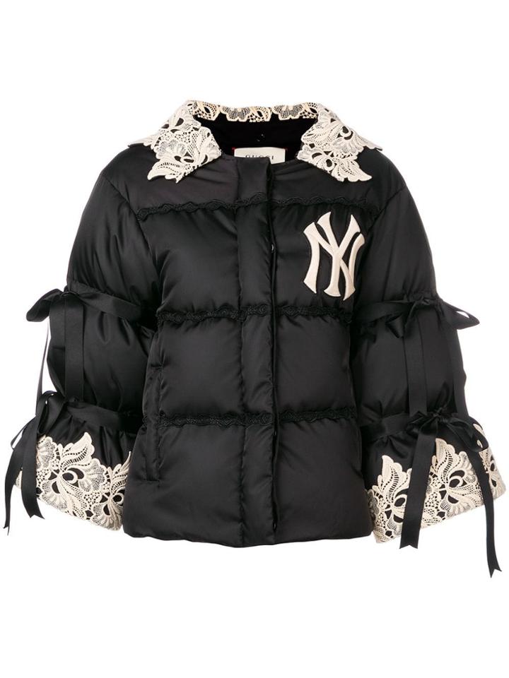 Gucci Floral Lace Ny Puffer Jacket - Black