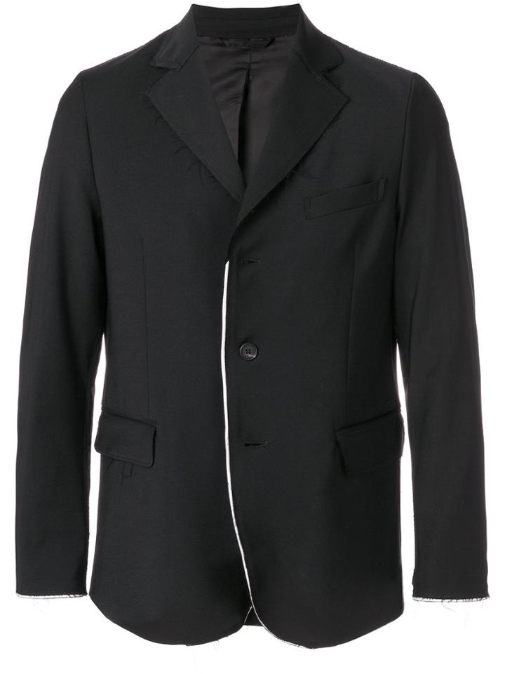 Maison Flaneur Frayed Contrast Trim Blazer - Black
