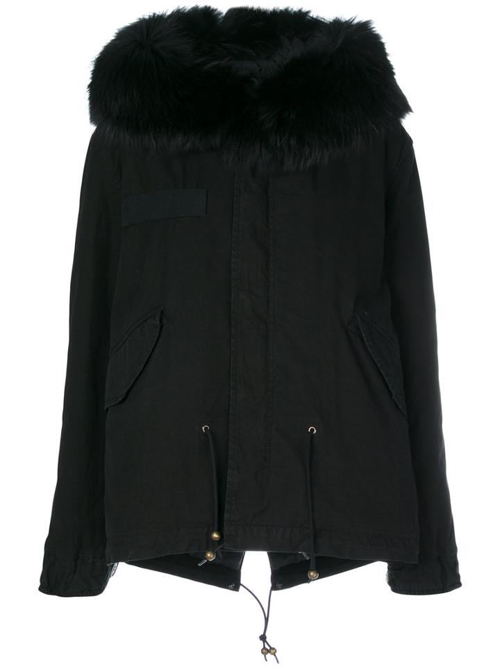 Mr & Mrs Italy - Trimmed Hood Short Parka - Women - Cotton/lamb Skin/polyester/racoon Fur - S, Black, Cotton/lamb Skin/polyester/racoon Fur