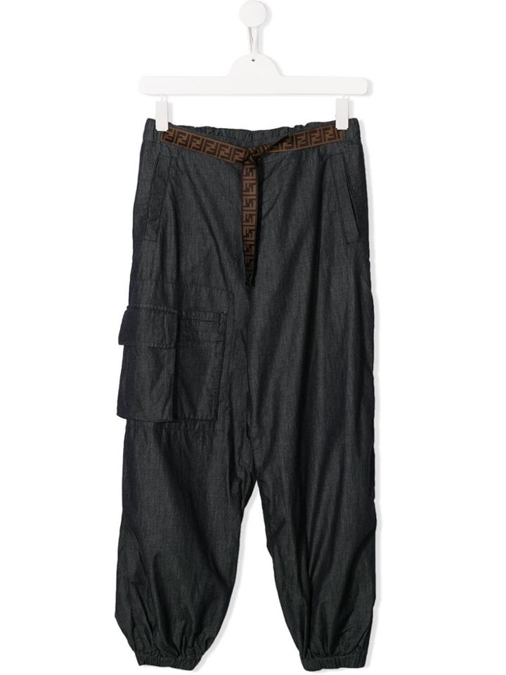 Fendi Kids Logo Belt Track Pants - Blue