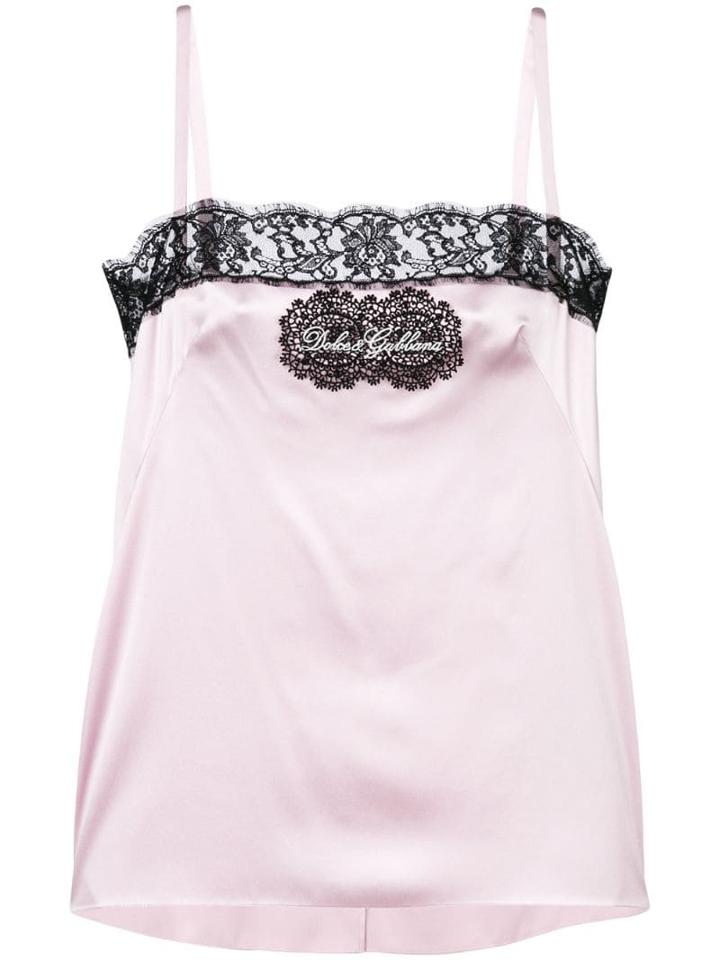 Dolce & Gabbana Logo Patch Lace Trim Camisole - Pink