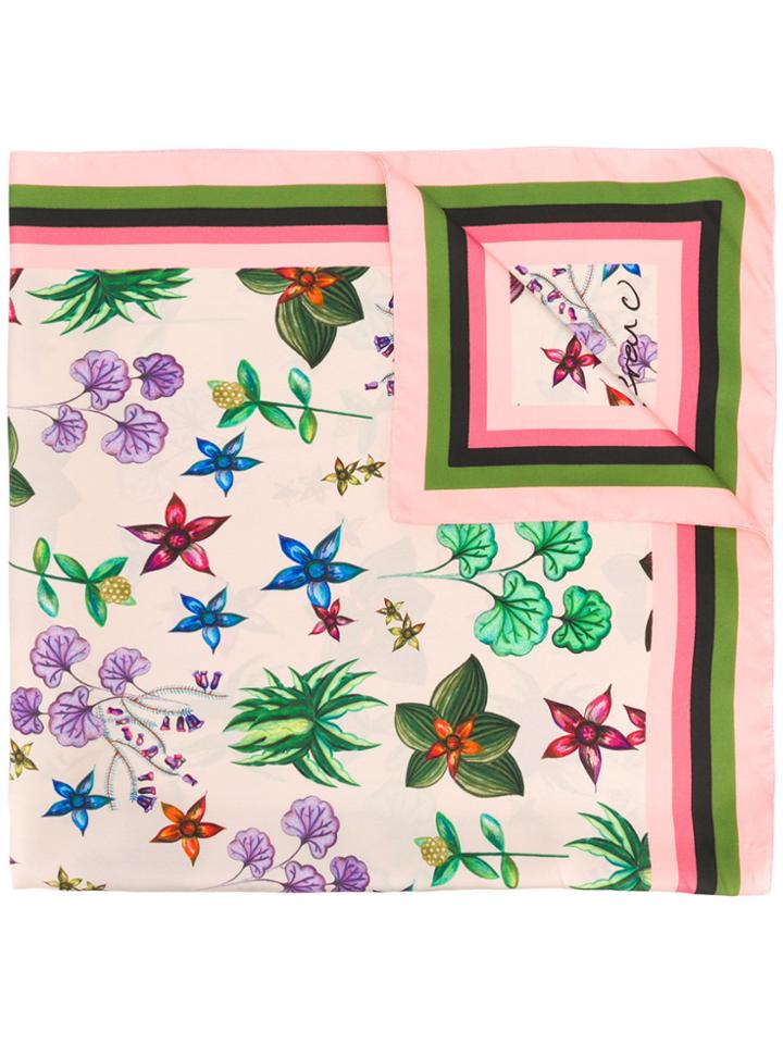Luisa Cerano Floral Stripe Detail Scarf - Multicolour