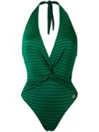 Brigitte V-neck Swimsuit, Women's, Size: G, Green, Elastodiene/polyamide