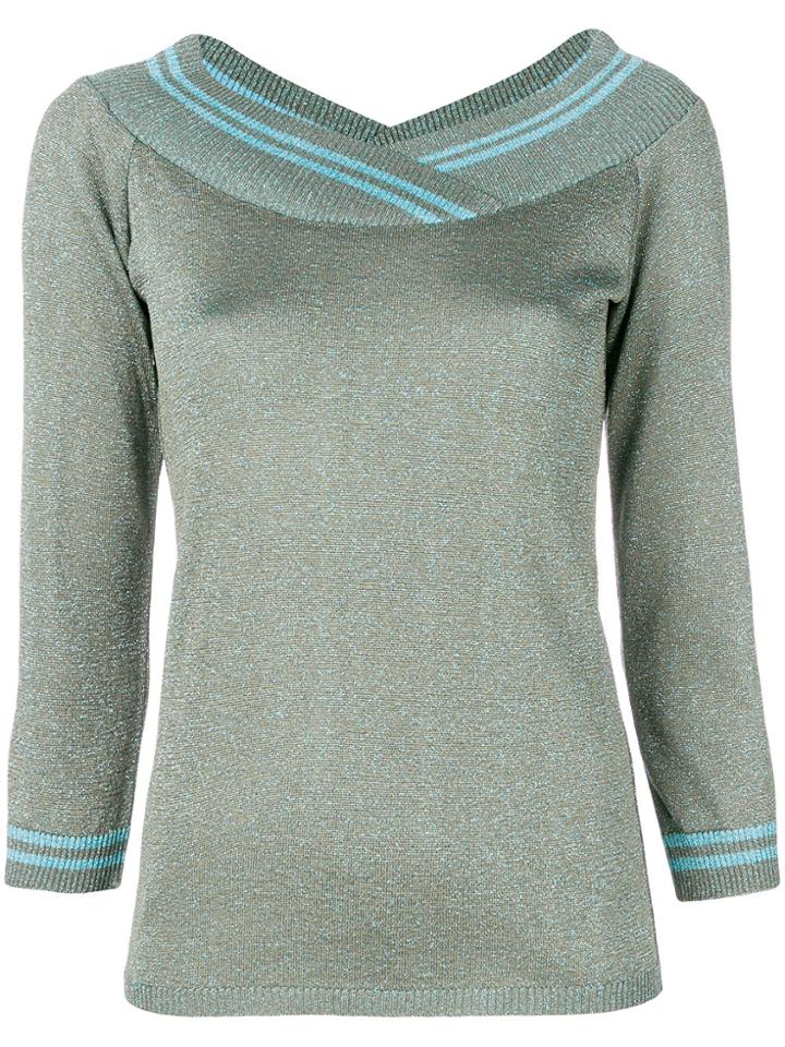 Charlott Metallic V-neck Pullover - Green