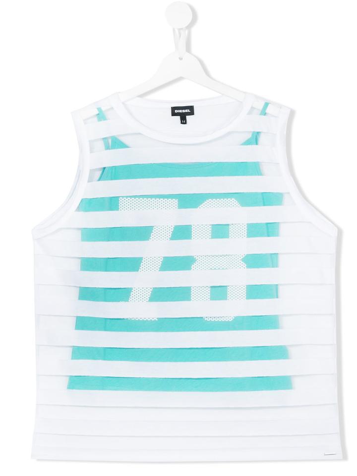 Diesel Kids - 78 Striped Tank Top - Kids - Cotton/polyester - 16 Yrs, White