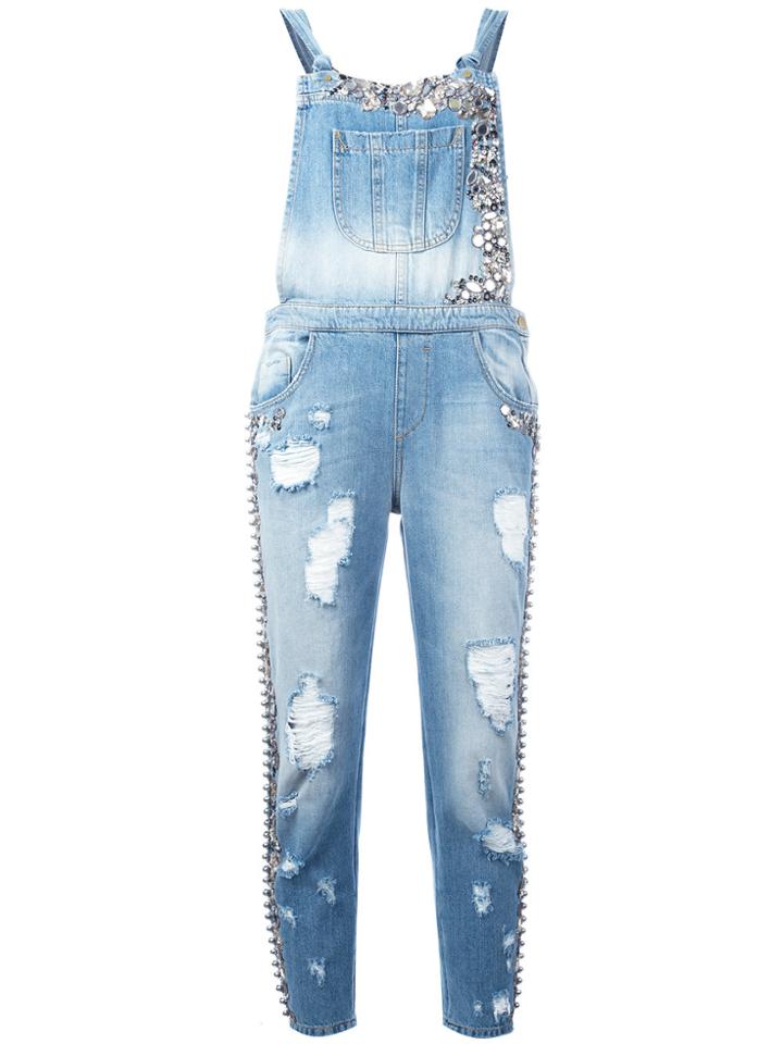 Amen Embellished Denim Jumpsuit - Blue