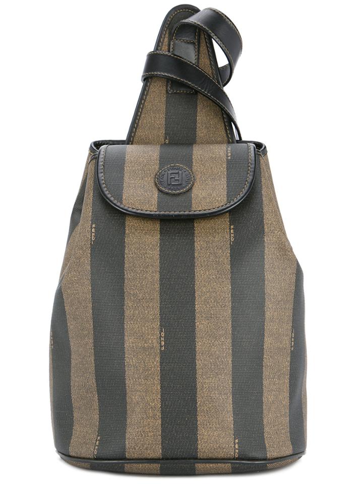 Fendi Vintage Pequin Pattern Shoulder Bag - Black